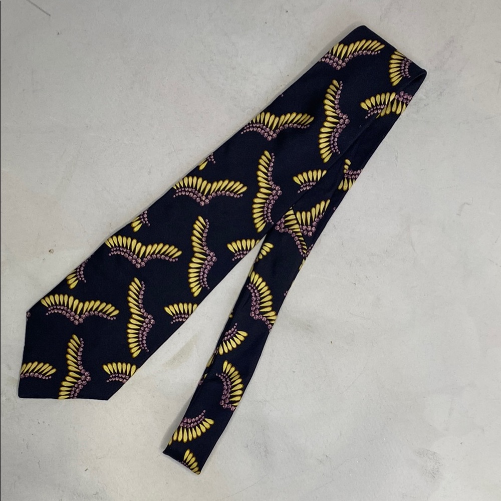 Stylish Black Tie with Yellow and Purple Pattern